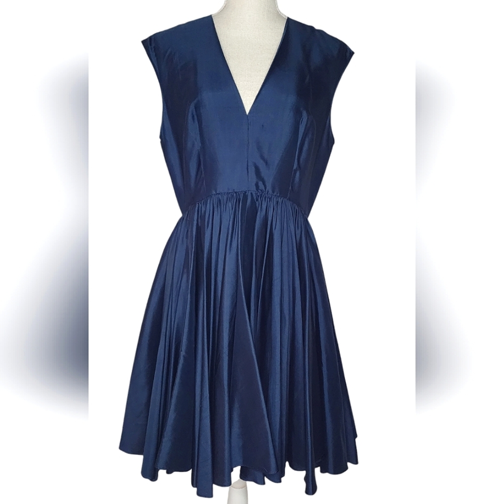 Anagram Silk Cocktail Dress Size 10 Fit and Flare Silhouette Blue